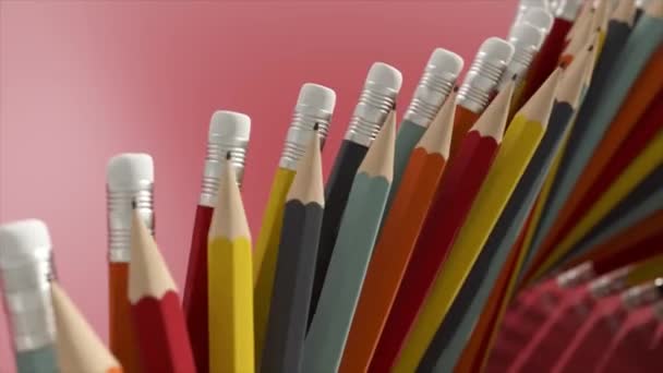 Advertising Concept Stationery Top View Pencils Arranged Vertically Moving Conveyor — Stock Video