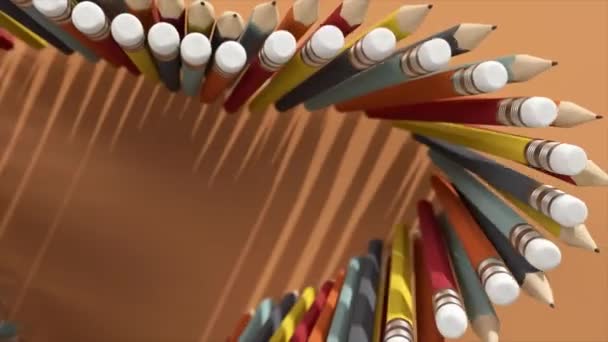 Tampilan Teratas Pensil Berwarna Bergerak Dalam Baris Arah Yang Berbeda — Stok Video