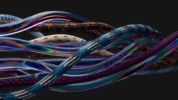 Многоцветные Прозрачные Провода Изогнутые Запутанные Создают Эстетическую Путаницу Нерегулярное Движение — стоковое видео