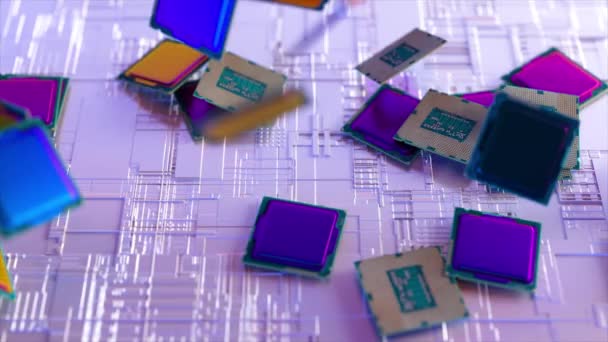 Many Square Rainbow Chips Fall Pile Chips Computer Cpu Blue — Stock Video