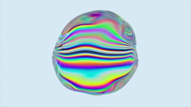 Soyut kavram. Mavi arka planda sıvı gökkuşağı maddesi. Topun yüzeyi hareket eder ve renk değiştirir. Kusursuz bir döngünün 3 boyutlu animasyonu. Yüksek kalite 4k görüntü