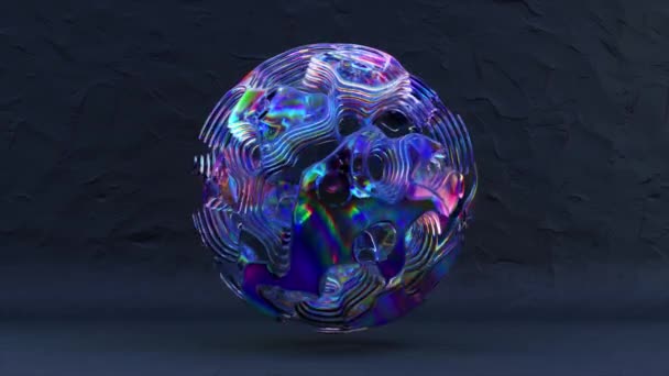 摘要概念 蓝色底座上的一个液体彩虹物质球 球的表面运动并改变颜色 3D动画无缝循环 高质量的4K镜头 — 图库视频影像