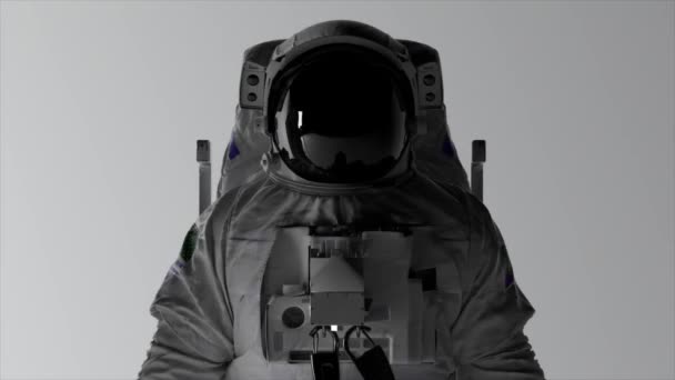 Conceito Espacial Cabeça Astronauta Num Fundo Branco Iluminação Está Mudar — Vídeo de Stock