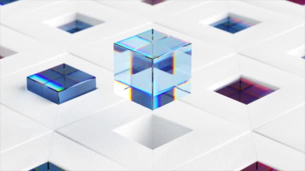 Abstraktes Konzept Mehrfarbige Glaswürfel Entstehen Aus Quadratischen Zellen Auf Einer — Stockvideo