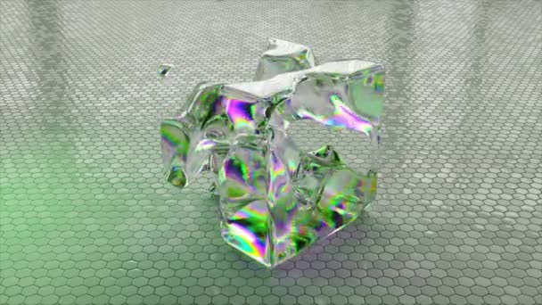 Cuadrado Cristal Líquido Cambia Forma Desaparece Reaparece Sobre Fondo Abstracto — Vídeos de Stock