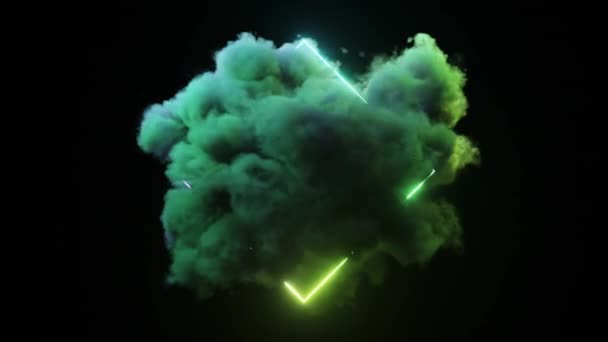 Conceptul Abstract Neon Rombus Fundal Negru Izolat Nor Gri Învârte — Videoclip de stoc