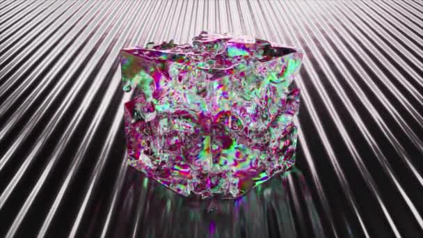 Concept Abstrait Une Substance Arc Ciel Transparente Prend Forme Cube — Video