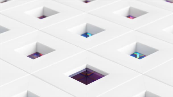 Des Cubes Couleur Verre Volent Hors Des Cellules Blanches Sur — Video
