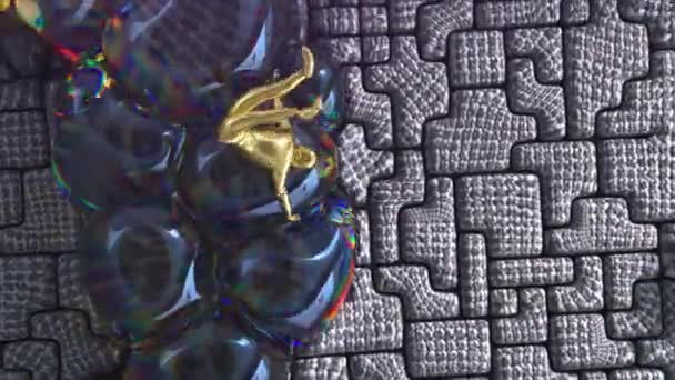 Conceito Abstrato Figurinha Ouro Engraçado Move Caoticamente Superfície Bolhas Infláveis — Vídeo de Stock