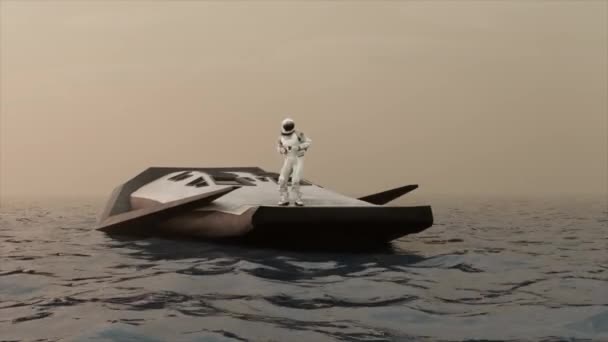 Uzay Keşfi Kavramı Beyaz Uzay Elbiseli Bir Astronot Denizin Ortasındaki — Stok video