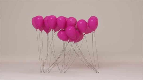 Vakantie Concept Roze Opblaasbare Ballonnen Bewegen Willekeurig Groepen Feest Feestje — Stockvideo