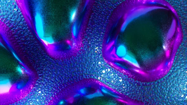 Stream Diamond Glowing Bubbles Colored Metal Objects Blue Purple Neon — Stock Photo, Image