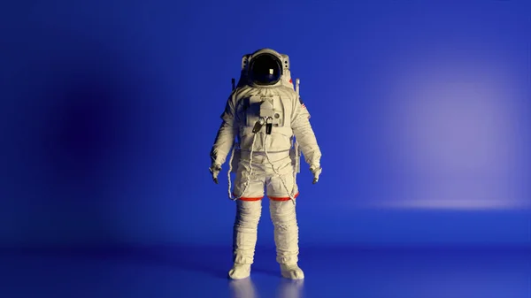 Concepto Espacio Abstracto Astronauta Está Parado Sobre Fondo Azul Aislado —  Fotos de Stock