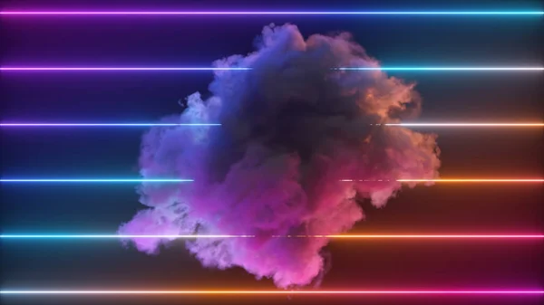 Soyut Kavram Gökkuşağı Bulutu Renkli Neon Çizgilerin Arka Planında Döner — Stok fotoğraf