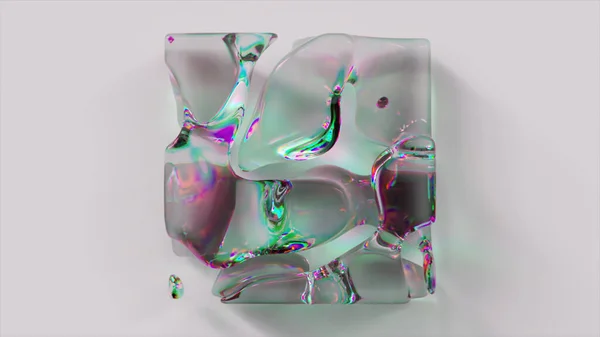 다이아 큐브가 나타나서 추상적 배경에 반하여 사라진다 레인보우 물질의 고품질 — 스톡 사진