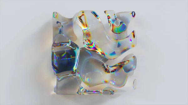 Quadrado Cristal Líquido Muda Forma Desaparece Reaparece Fundo Abstrato Claro — Fotografia de Stock
