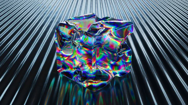 Абстрактное Понятие Темной Ребристой Поверхности Стоит Прозрачный Куб Жидкое Алмазное — стоковое фото