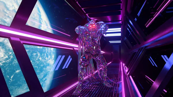 Diamant Zombie Geht Durch Einen Neon Tunnel Weltraum Vor Dem — Stockfoto