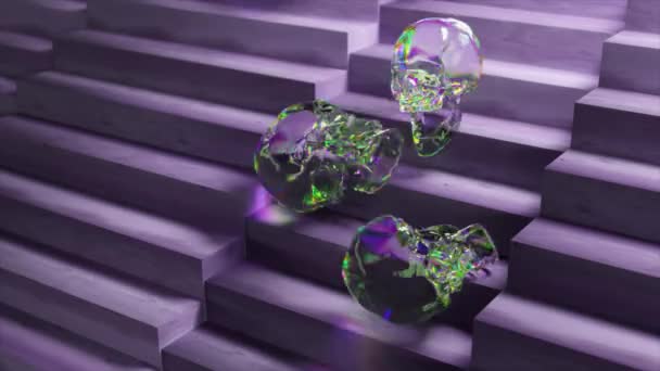 재밌는 다이아몬드부드러운 두개골 계단을 내려간다 레인보우 투명하게 보라색 계단이야 애니메이션 — 비디오