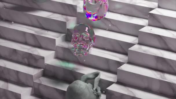 Conceito Abstrato Pequenos Diamantes Caem Como Neve Crânios Diamantes Ossos — Vídeo de Stock