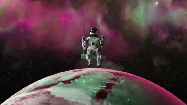 Concept Spatial Astronaute Balance Nuages Néon Violet Arrière Plan Silhouette — Video