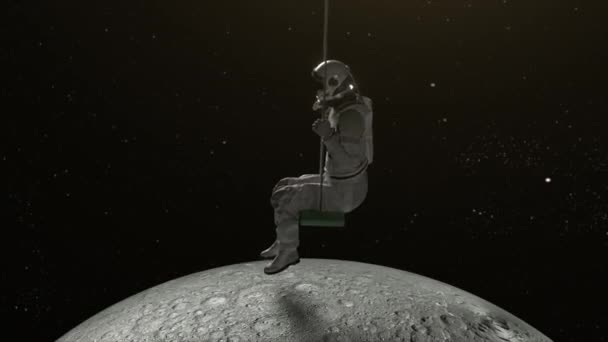 宇航员在太空中荡秋千太空人和行星地球的抽象主题 无缝循环3D动画 — 图库视频影像