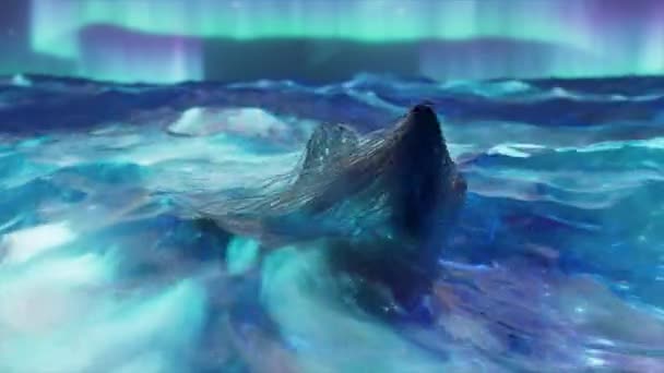 Живая Человеческая Фигура Прозрачных Нитей Плавает Подает Сигналы Морская Неоновая — стоковое видео