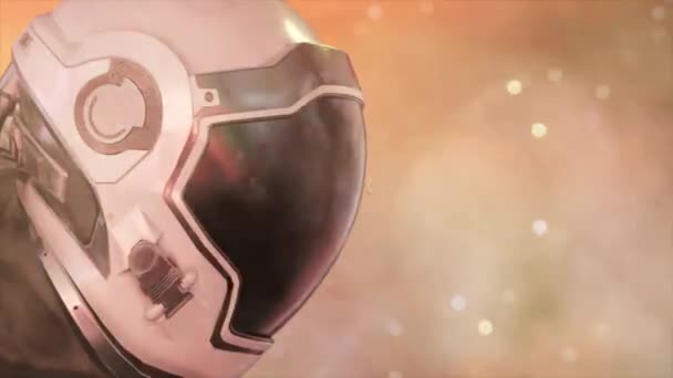 Koncepcja Przestrzeni Szef Astronauty Hełmie Bliska Lot Kosmos Animacja Pętli — Wideo stockowe
