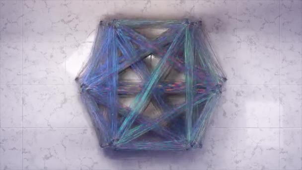 用透明的蓝色蜘蛛网连接在一起的一群跳舞的人的头像 几何图形 纠缠在一起 无缝循环3D动画 — 图库视频影像