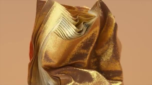 Абстрактна Концепція Блискучі Квадратні Шматочки Золотої Тканини Обертаються Ізольованому Фоні — стокове відео