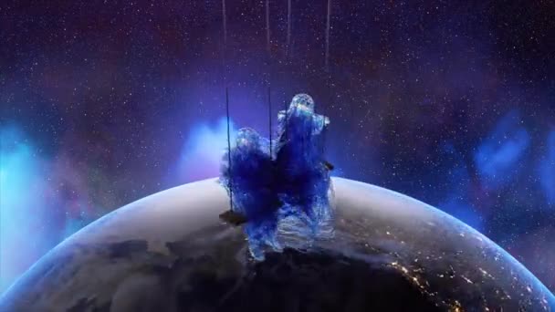 Астронавти Космосі Розвертаються Вперед Назад Лісопилках Пов Язаних Прозорою Липкою — стокове відео