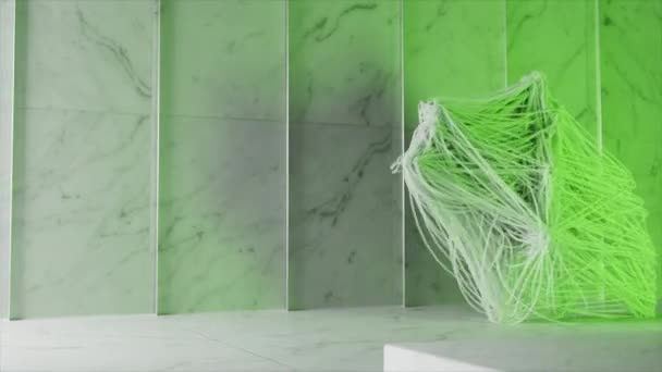 Konsep Abstrak Sosok Benang Putih Berjalan Sepanjang Dinding Marmer Putih — Stok Video