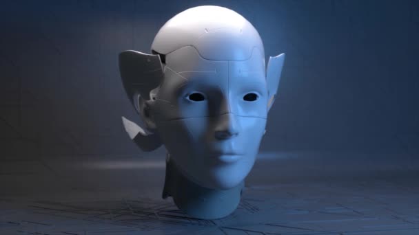 개념입니다 로봇의 머리는 껍질을 두개골의 구조를 보여줍니다 Ai입니다 공상과학 애니메이션 — 비디오