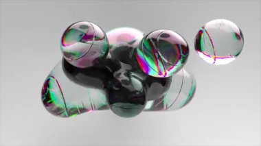 Koyu sıvı, soyut bir arkaplanda şeffaf bir jel pıhtısının içinde hareket eder. Gökkuşağı. Kabarcıklar 3D hareketsiz döngü.