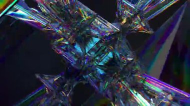 Bilim kurgu konsepti. Karmaşık teknolojik elmas mekanizması dönüyor. Neon ışığı. Kusursuz bir döngünün 3d animasyonu.