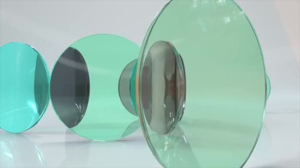 色彩斑斓的半透明蓝色紫色玻璃镜片在明亮的背景下旋转和旋转 无缝循环3D动画 — 图库视频影像
