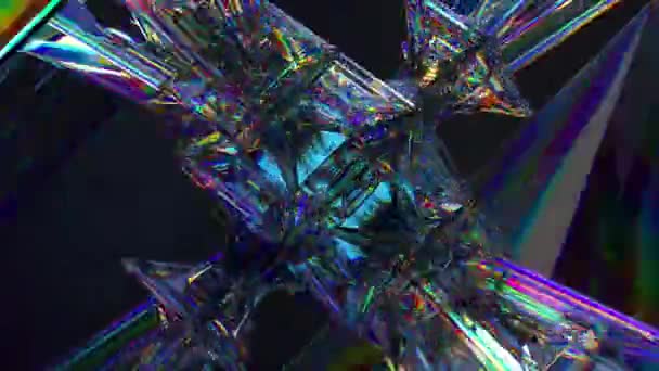 サイエンスフィクションの概念 複雑な技術的ダイヤモンドメカニズムが回転する ネオンライト シームレスループの3Dアニメーション — ストック動画