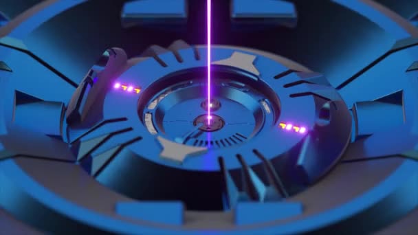 数字技术的未来背景 激光从金属科幻机制发出光芒 3D动画 — 图库视频影像