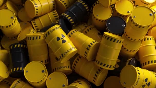 Skládka Žlutých Černých Sudů Jaderným Radioaktivním Odpadem Nebezpečí Radiační Kontaminace — Stock video