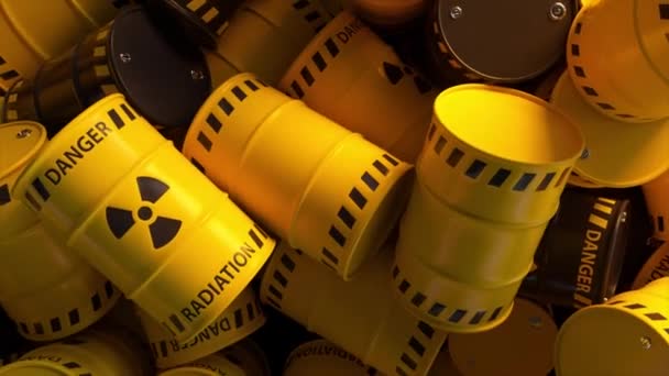 Sárga Fekete Hordók Dobása Nukleáris Radioaktív Hulladékkal Ipari Konténerek Sugárzási — Stock videók