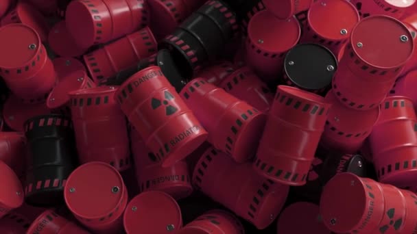 Piros Fekete Hordók Dobása Nukleáris Radioaktív Hulladékkal Ipari Konténerek Sugárzási — Stock videók