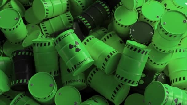 Deponie Von Grünen Und Schwarzen Fässern Mit Radioaktivem Abfall Gefahr — Stockvideo