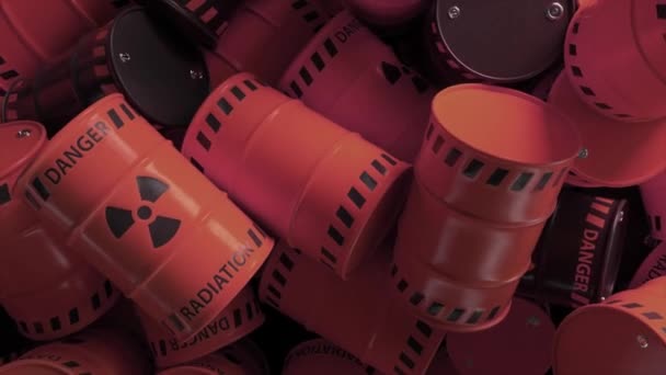 Animacja Wielu Czerwonych Beczek Czarnymi Symbolami Nuklearnymi Energia Jądrowa Energia — Wideo stockowe