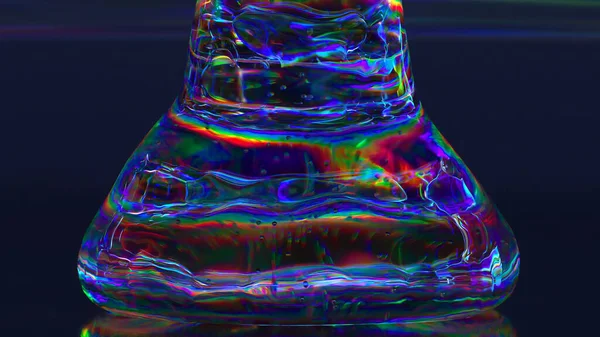 摘要概念 液态凝胶金刚石物质流到光滑光滑的表面上 蓝色霓虹灯的颜色 3D说明 — 图库照片
