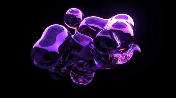 Абстрактное Понятие Жидкий Неоновый Гель Движется Делится Пузыри Темном Фоне — стоковое фото