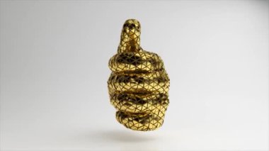 Soyut kavram. Emoji, arka planda dönen parlak altın parçalardan oluşan işaret diliyle işaret veriyor. Sosyal medya. Kusursuz bir döngünün 3 boyutlu animasyonu.