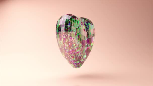 Ειδύλλιο Και Αγάπη Diamond Καρδιά Περιστρέφεται Ένα Ροζ Φόντο Διακόσμηση — Αρχείο Βίντεο