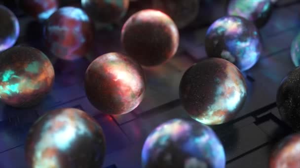 Visualisierung Des Konzepts Vieler Universen Der Weltraum Einer Kugel Blauviolette — Stockvideo