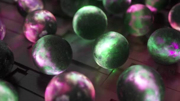 Πολυσύμπαν Έννοια Διάστημα Μέσα Μια Σφαίρα Μωβ Πράσινο Νέον Χρώμα — Αρχείο Βίντεο