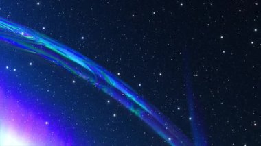 Soyut kavram. Karanlık bir arkaplanda gökkuşağı renkleriyle parıldayan büyük şeffaf bir baloncuk. 3 Boyutlu Canlandırma.